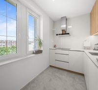 A bright kitchen in a 3-room apartment with windows and modern appliances.