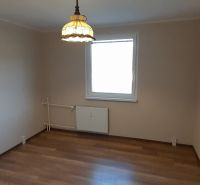A room in a 2-room apartment with a wood-decor floor and a light above the radiator.
