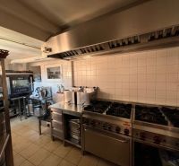 Professional kitchen with gas stoves in hotels and guesthouses.