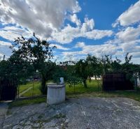 A garden at a family house in Horné Obdokovce, with a well and fruit trees.