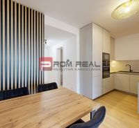 A kitchen in a 2-room apartment with a dining table and a wooden decor floor.