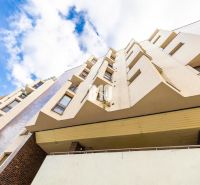 Apartment building on Grösslingova Street in Bratislava - Old Town, view from below of the facade.