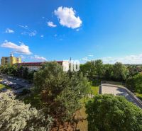 View of the parking lot and greenery from Dunajská Street in Šamorín near the 3-room apartment.