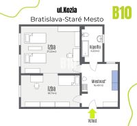 Floor plan of a 2-room apartment on Kozia Street in Bratislava-Old Town.