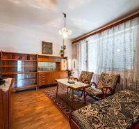 Living room in a family house with a wooden decor floor and vintage furniture.