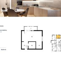 1-bedroom apartment with a kitchenette and a wooden decor floor.