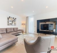 Living room with a black TV cabinet, sofa, and armchair in a two-room apartment.