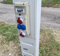 An electrical distribution box in the garden in Komárno.