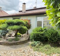 A family house in Chrabrany with a landscaped garden and a raised rock bed.