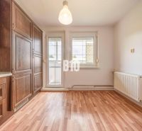 A kitchen space with wooden cabinets and a wood-patterned floor in a 2-room apartment.