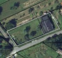 Aerial view of the property with a family house in Ružiná, with its dimensions marked.