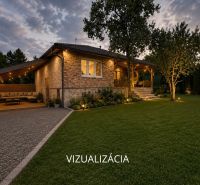 A family house in Ružiná with a terrace, lighting, and landscaped greenery in the garden.