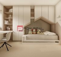 Details of a children's room interior with built-in cabinets and plush toys in a 3-room apartment.