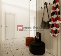 Cozy hallway of a 3-room apartment with a terrazzo floor and simple furniture.