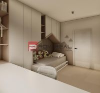 A children's room in a 3-room apartment with a bed, toys, and bookshelves.