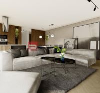 A spacious living room in a 4-room apartment with a wooden decor floor and comfortable seating.