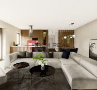 Living room in a 4-room apartment with a large sofa and a wooden decor floor.