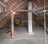 Attic in a family house, wooden structure and roof beams, Borský Mikuláš.