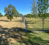 Agricultural and forest lands in Krupina are fenced with tree planting on a grassy area.