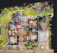 Layout of a family house in Hrubý Šúr with a wooden decor floor.