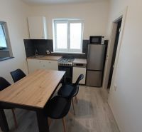 Kitchen in a 2-room apartment with a dining table and kitchen unit.