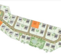 Garden map of residential plots on Laclavá Street in Abramová, marked parcels and roads.