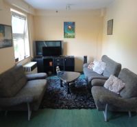 Living room with comfortable sofas and a television in hotels and guesthouses.