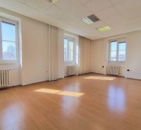 Empty office with wood-patterned flooring and large windows, Bratislava - Staré Mesto.