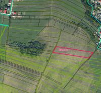 Aerial photograph of agricultural and forest lands in Stránske with the plot marked.