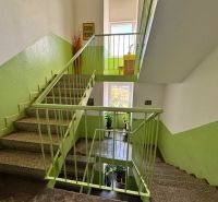 The staircase in the apartment building with colorful walls on Ďumbierska Street in Nitra.