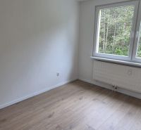 A room in a 3-room apartment with white walls and a wooden decor floor.