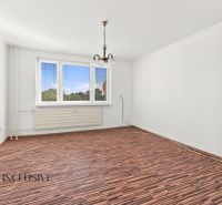 A spacious room with a wooden decor floor and a large window in a 2-room apartment.