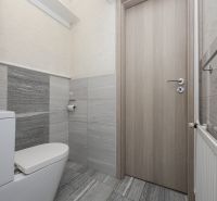 A bathroom in a 2-room apartment with tiles and light-colored tiles.