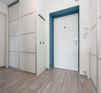 A bright hallway with tiles and a built-in wardrobe in a 2-room apartment.