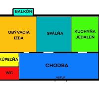 Floor plan of a 2-room apartment with a hallway, balcony, and separate bathroom.
