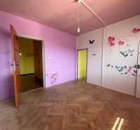 A room in a 3-room apartment with butterfly decorations and a wooden decor floor.