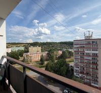 View from the balcony of a 3-room apartment in Detva to the housing estate and hills in the distance.