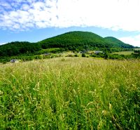Recreational plots in Lysice with views of green hills and meadows.