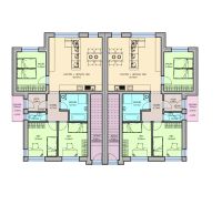 Floor plan of a 4-room apartment with a kitchen and living room.