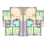 Floor plan of a 4-room apartment with the layout of rooms, kitchen, bathroom, and balcony.