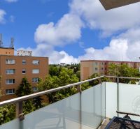 The balcony of a 2-room apartment in Bratislava - Ružinov on Hraničná Street with a view of the panel buildings.