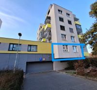 The exterior of an apartment building in Bratislava-Dúbravka, with the highlighted section belonging to a 2-room apartment.