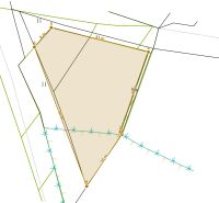 Cadastral map of a residential plot in Poprad with various side dimensions.