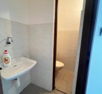 Bathroom manufacturing spaces with tiles and a sink next to the toilet.