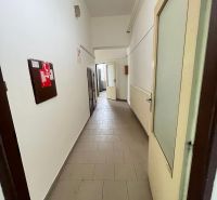A narrow corridor with white walls and passage doors in the production area.
