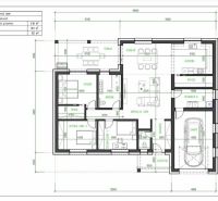 Floor plan of a single-story family house in Marcelová on Hlavná Street with four rooms.