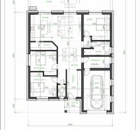 The floor plan of the family house on Hlavná Street in Marcelová includes a terrace and a garage.