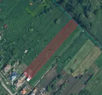 Aerial view of residential plots in Bátorove Kosihy with parceling.