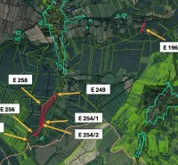 Map of agricultural and forest land around Dohňany. Marked parcels.