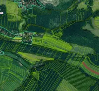 Map showing land plots around Záhrady in Podbranč.